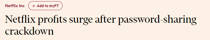 Financial Times Headline on Netflix 1Q24 Earning Report, 19 Apr 2024