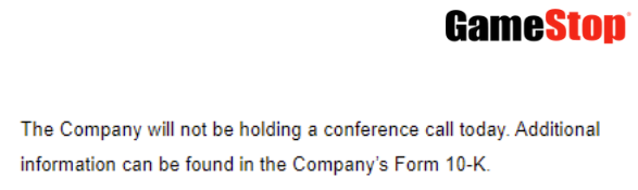 GameStop has not been hosting earnings calls since late 2022