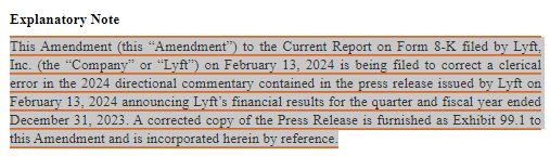 Explanatory Note on the 14 Feb 24 8-K Filing