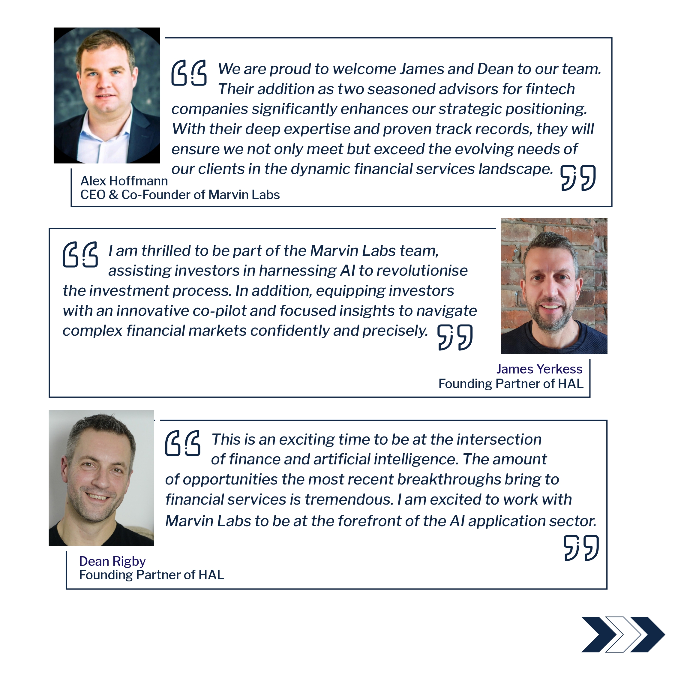 Quotes on the Appointment from Alex Hoffmann, Co-Founder & CEO, James Yerkess and Dean Rigby